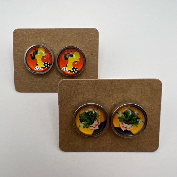 Classic Edgy Round Stud Earrings - Stylish Small Retro Stud Earrings Set of Two - Picture 9 of 14